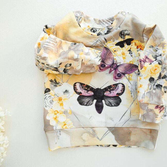 Kollane liblikatega beebipusa tüdrukute dressipluus beebile katsikukingitus käsitööriided beebidele