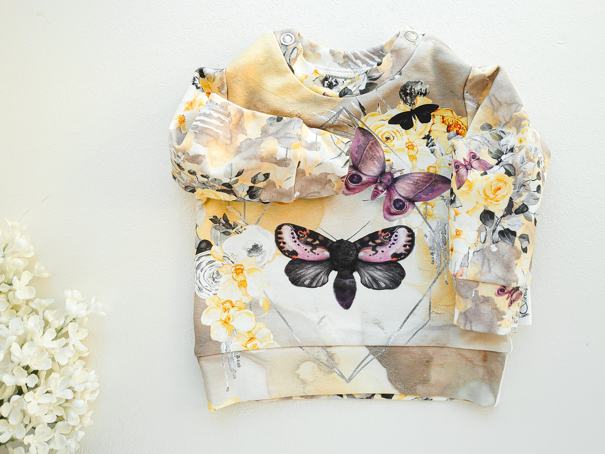 Kollane liblikatega beebipusa tüdrukute dressipluus beebile katsikukingitus käsitööriided beebidele