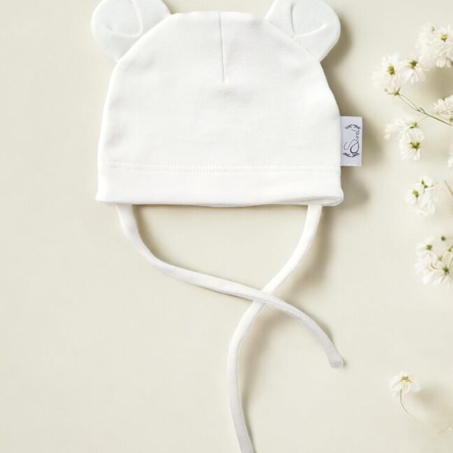 Naturaalvalge tüdrukute poiste unisex suvemüts beebile, poisile, tüdrukule, lapsele suveks, käsitöömüts vale paeltega, karu mõmmi kõrvadega, veniv käsitöömüts lapsele suveks