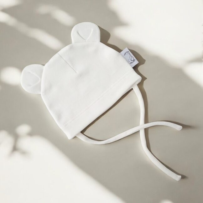 Naturaalvalge tüdrukute poiste unisex suvemüts beebile, poisile, tüdrukule, lapsele suveks, käsitöömüts vale paeltega, karu mõmmi kõrvadega, veniv käsitöömüts lapsele suveks