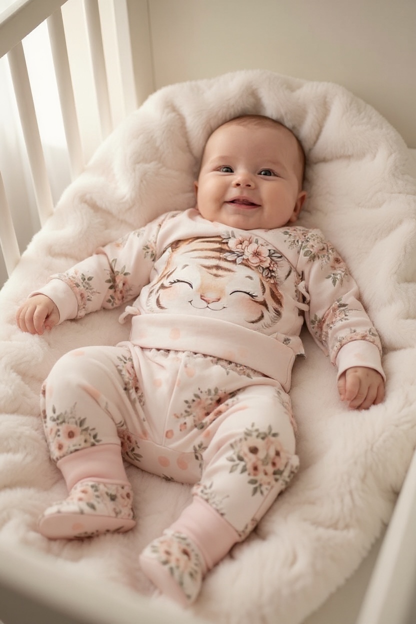 Tüdrukute pastellroosa ja valge tiigri pildiga nunnu beebibodi ja tuukrimüts ja meriinovillase voodriga beebipapud vastsündinu katsikukingitus, beebi kinkekomplekt sünniks, beebipidu, kingitus beebipeole, tüdrukule,käsitööriided beebile, luksuslik kinkekomplekt unikaalne eesti disain